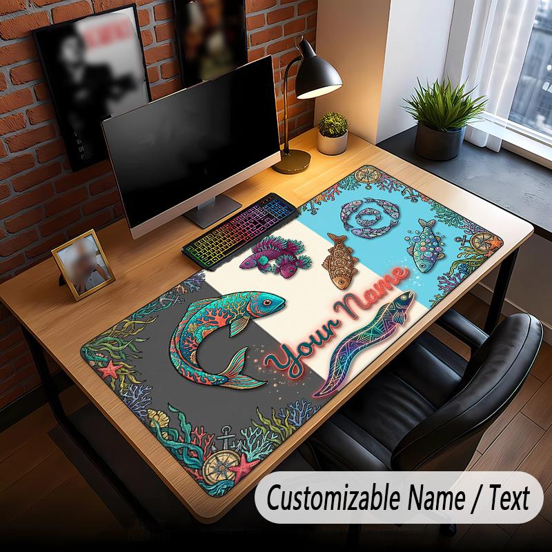 Fish Ocean Theme Custom Mouse Pad Personalized With Name Text Customized Desk Mat For Office Home Decor