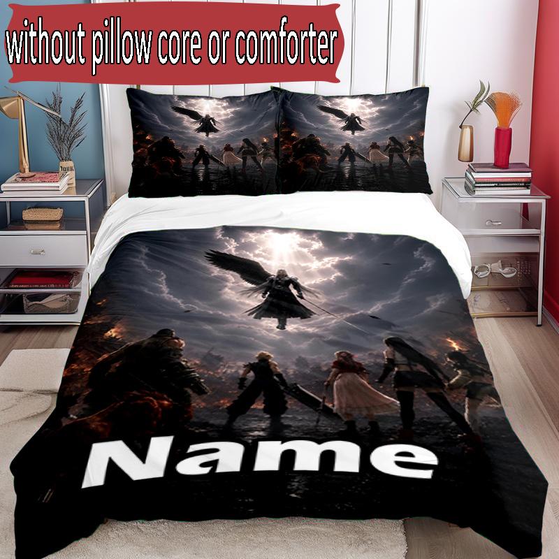 3pcs Duvet Cover Set (1*Duvet Cover + 2*Pillowcase, Without Core), Custom Name Final Fantasy Pattern Bedding Set, Home Bedroom Decor Gift