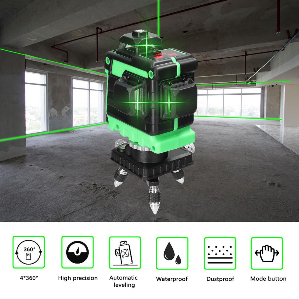 Mini Multifunctional 12 Lines Green Light Laser Level 3 degrees  Self leveling Machine USB Rechargeable Lithium Battery