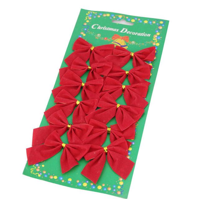 12pcs Christmas Flocking Bow Pendant Holiday Wedding Party Bow Decoration Exquisite Christmas Tree Bow Christmas Decorations