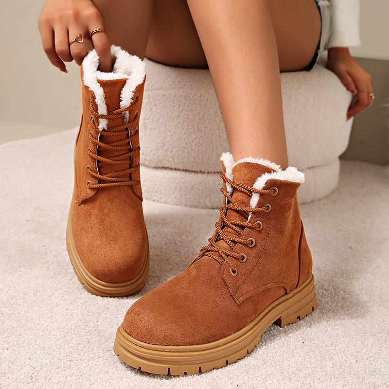 fashion Women's Winter Plush Warm Ankle Boots Faux Suede Non Slip Snow Boots Woman Fashion High Top Lace Up Platform Sneakers