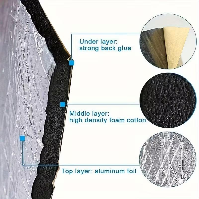 Brandsäker Värmeisolering Ljudreducering Bilhuvmatta Kraftig Aluminiumfolieskärm Reflekterande Yta Hållbar Enkel Installation