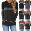 Women's Fashionable Casual Color Blocked Hooded Pocket Loose Long Sleeved Pullover Top
