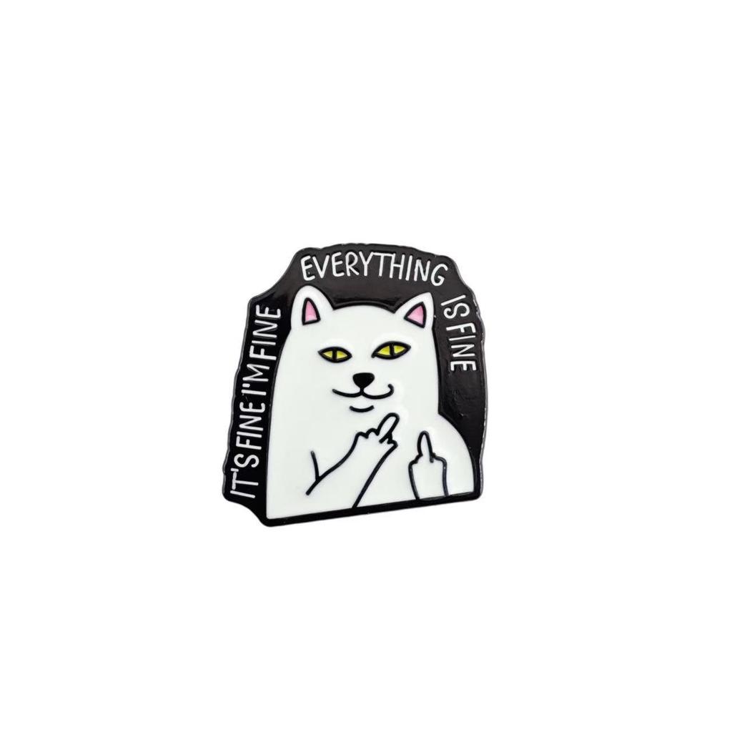 Broche Métallique en Forme de Chat avec Finition Peinte - Insigne Créatif Lettre Anglaise pour Sac à Dos ou Veste