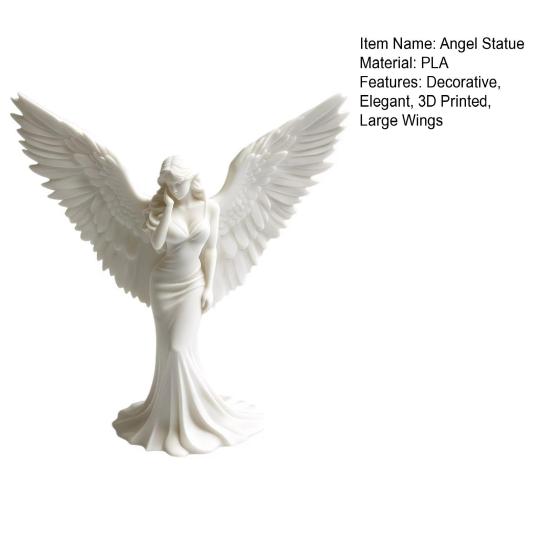 3D Printed Elegant Angel Figurine with Large Wings Decorative Angel Statue Angel Art