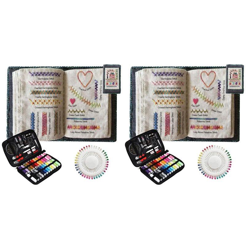 2X DIY Stitch-Book, Stitch-Book Embroidery, With 24 Bundle Embroidery Floss Set, 86 Sewing Patterns