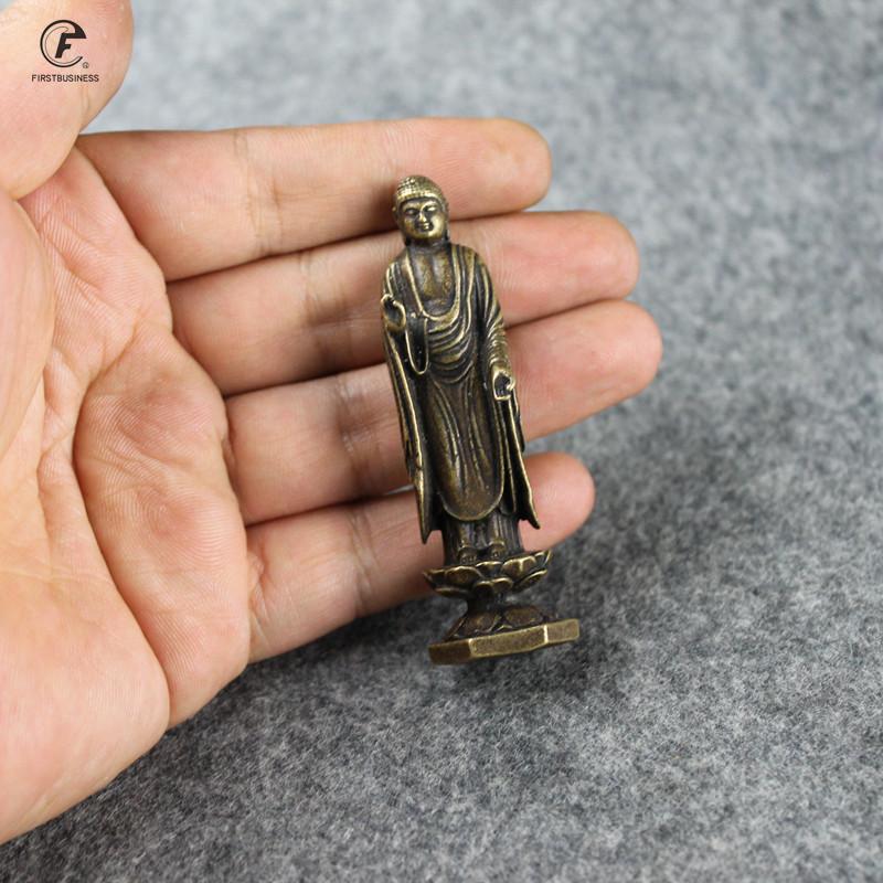 Mini Vintage Brass Standing Shakya Mani Buddha Statue Incense Holder Decoration Ornament Sculpture Home Office Desk Figure