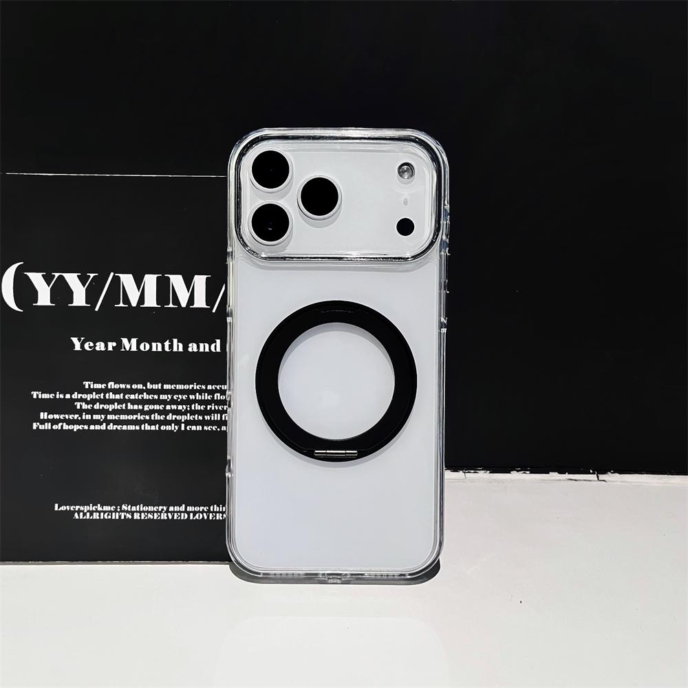 Transparent Ultra Thin PC For Magsafe Case For iPhone 17 16 15 14 13 Pro Max Clear Candy Color Shockproof Rotating Bracket Cover