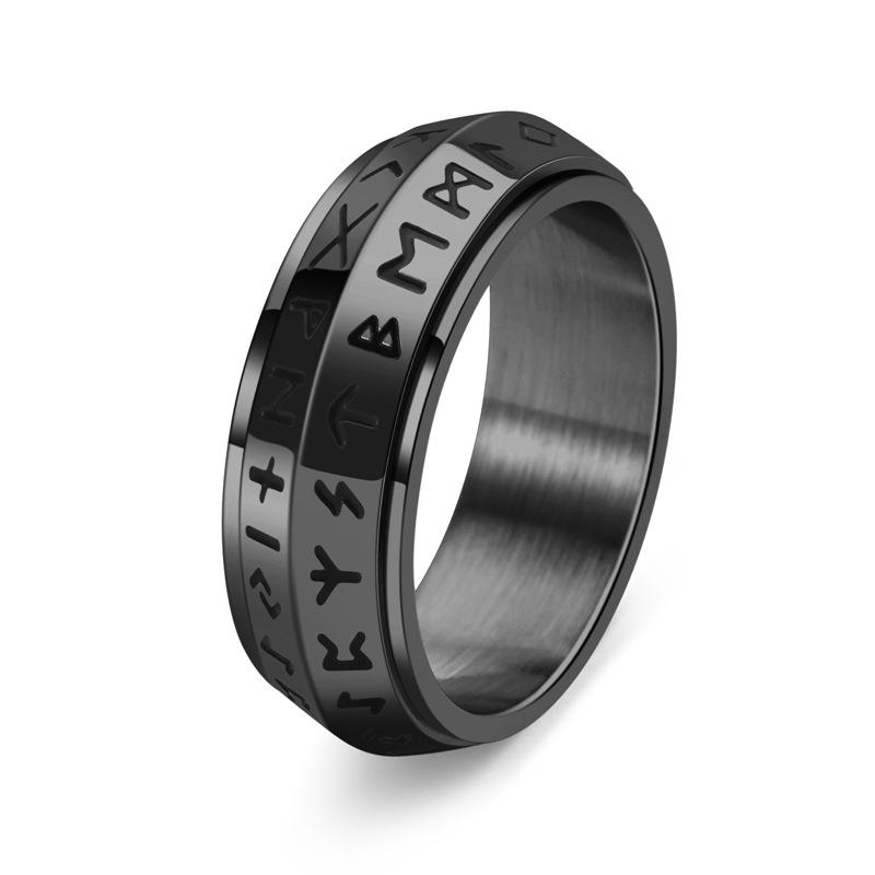 Unisex Rotating Titanium Steel Ring with Ancient Norse Runes Gothic Style Jewelry for Men