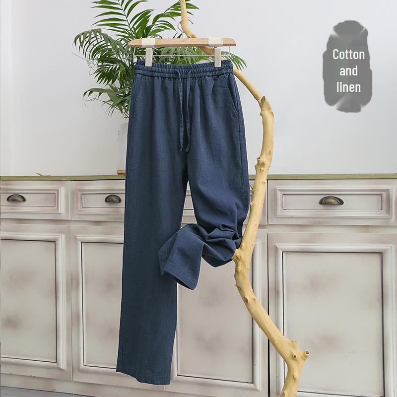 Men's Summer Cotton Linen Wide-Leg Trousers - Loose Fit Casual Pants