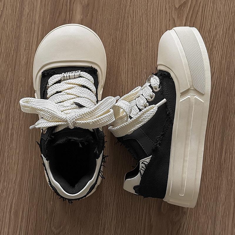 

Ugly cute big head canvas shoes breathable and lightweight thick-soled heightening sports board shoes Female 36 чёрный