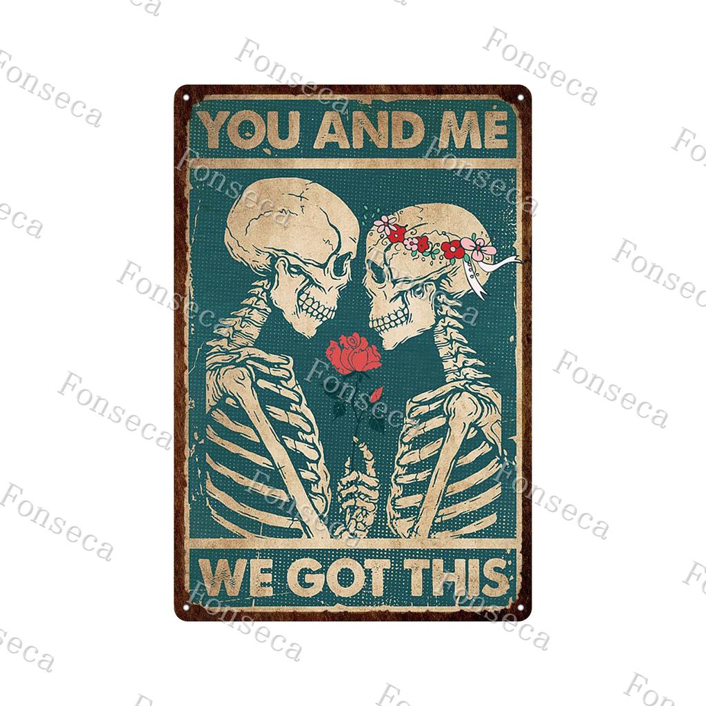 Retro Human Skeleton Tin Sign Gardening That's What I Do I Grow Stuff and I Know Things Cactus Vintage Chic Metal Poster
