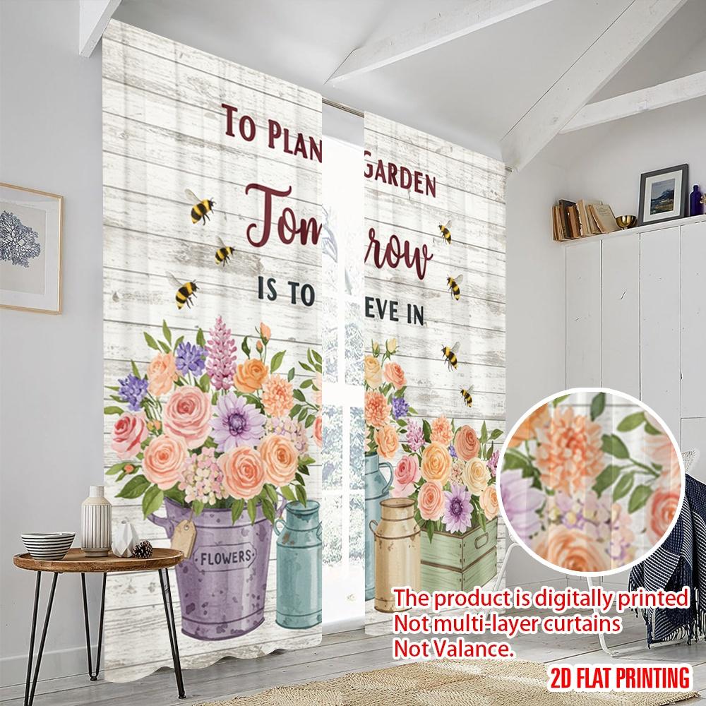 2pcs 2D Flat Printing Window Curtains Floral Garden Belief Tomorrow Polyester Without Electricity Family Party Perfect for Home