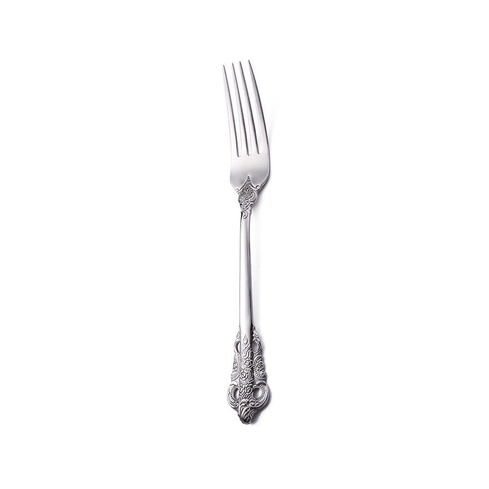 Vintage Embossed Stainless Steel Cutlery Set: European Knife, Fork, Spoon, and Bistro Steak Knife