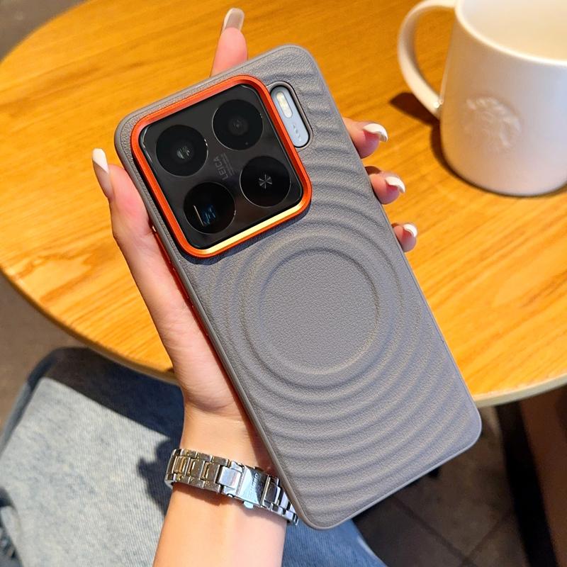 

For Xiaomi 15s 15 14 Pro Ultra Case Magsafe Ripple Pattern Leather Orange Camera Lens Frame Protection Soft TPU Back Cover Artificial leather&xiaomi 15