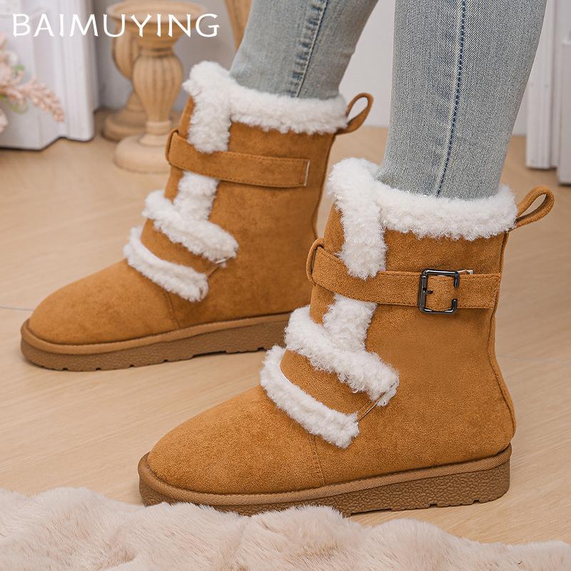 Fur Flats Women Snow Ankle Boots Suede Short Plush Designer New Cotton Shoes 2025 Trend Warm Cozy Casual Winter Botas De Mujer