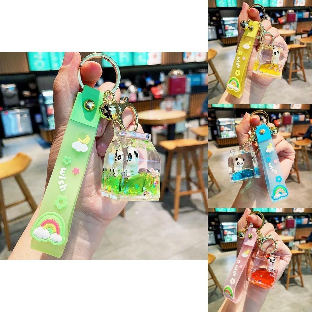 Creative Floating Panda Bottle Keychain Stylish Rubber Cartoon Accessory Key