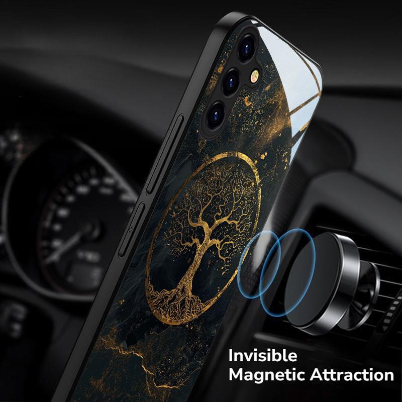 God Tree Pattern Magnetic Glass Phone Case Suitable for Samsung for Galaxy S26 S25 S24 S22 S21 S20 FE Ultra Plus 5G Anti Drop