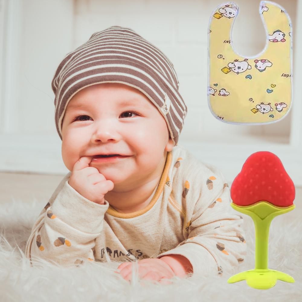 Baby Care Combo – Soft Silicone Teether & Waterproof Silicone Bib (Pack of 2)