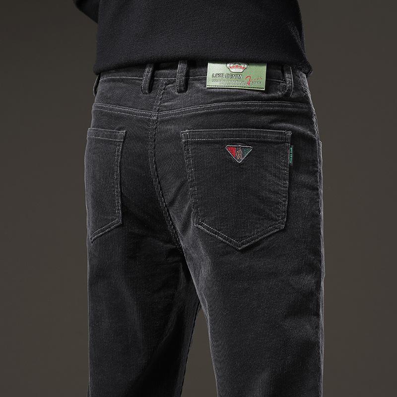 2024 Spring And Autumn Men'S Thick Corduroy Pants With Velvet, Straight Tube Business Outerwear, Velvet Casual Pants
