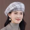 Autumn and Winter Plaid New Retro Bud Painter Hat Warm Rabbit Fur Fashion Casual Versatile Wool Hat Beret