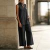 Women Sleeveless V Neck Loose Tank Top Pullover High Waist Wide Leg Pants Set Casual Two Piece Outfit for Daily Wear