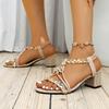 Fashion Bohemia Floral Print Cross Strap Sandals Women 2025 Summer Metal Decoration Braided Rope Beach Sandals High Heels Shoes Women
