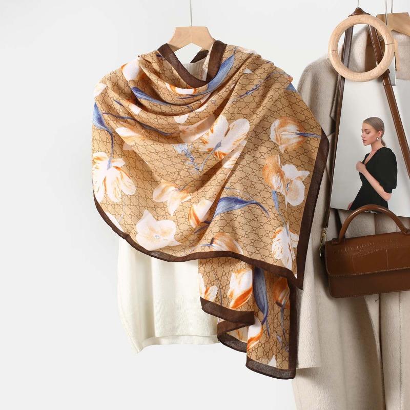 New Spring and Summer Silk Scarf Thin Yarn Scarf Cotton and Linen Feel Scarf Women's Autumn and Winter Versatile Long Yarn Shawl Dual-purpose