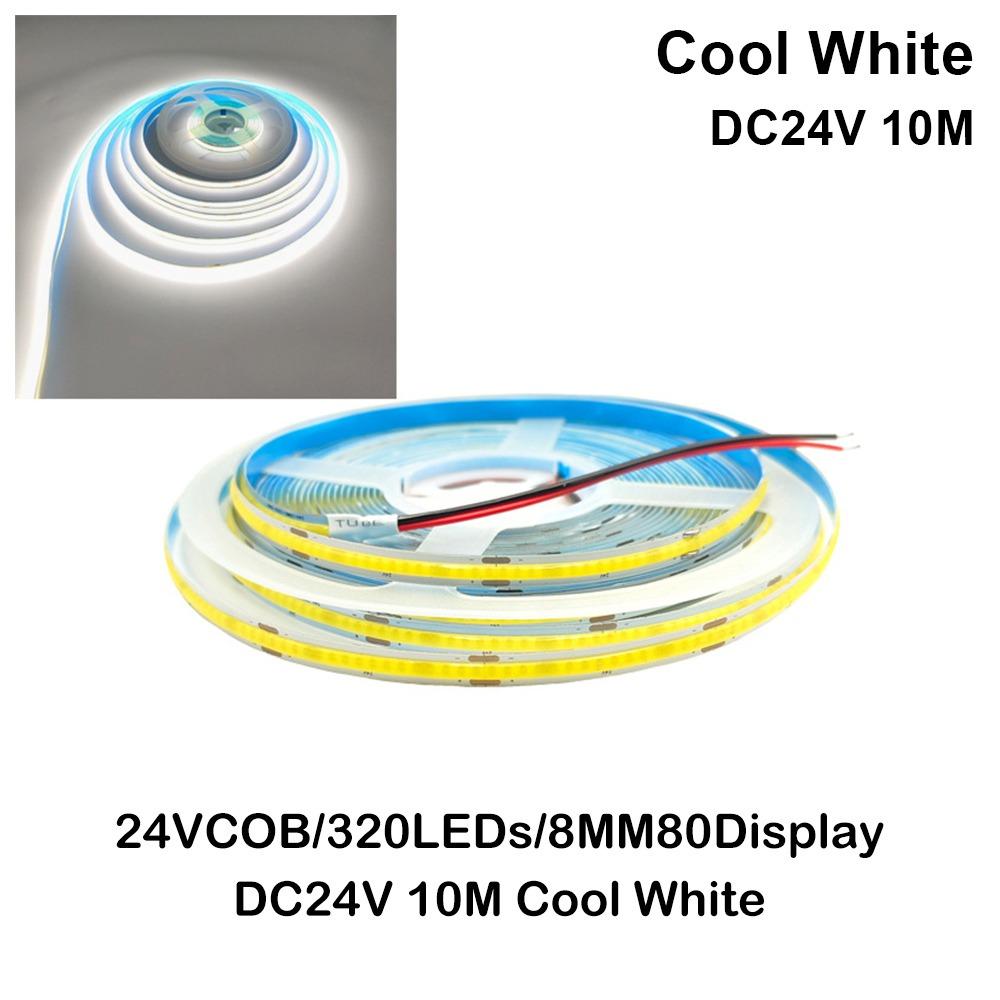 1Roll DC12/24V 320LED COB LED Strip Light Super Bright 5m 10m Flexible Lamp High Density RA90 Warm White Natural White