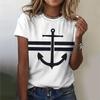 Summer European and American Style Inverted Hook Ocean 3D Printed Women's Fashionable Round Neck Short Sleeved T-shirt