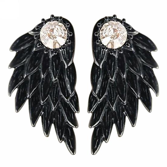 1 Pair Ear Studs Rhinestone Inlaid Christmas Gifts Alloy Women Angel Wing Ear Studs for Daily Life