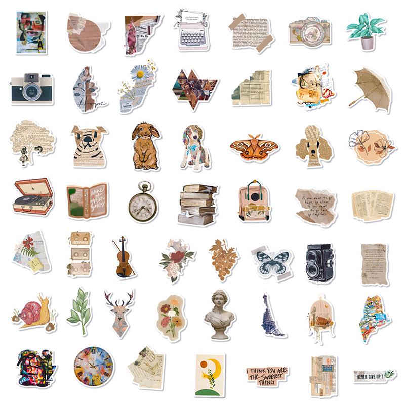 10/30/50PCS Vintage Newspaper Sticky Graffiti Sticker Aesthetic PVC Phone Ins Decorative Sketchbook Scrapbook