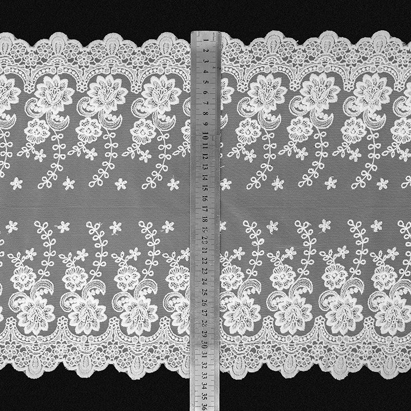 Quality 335cm 2yards18mlot Good Wide Double Sided Embroidered Mesh Flower Lace Trimming Cotton Floral Mesh Embroidery Lace Applique