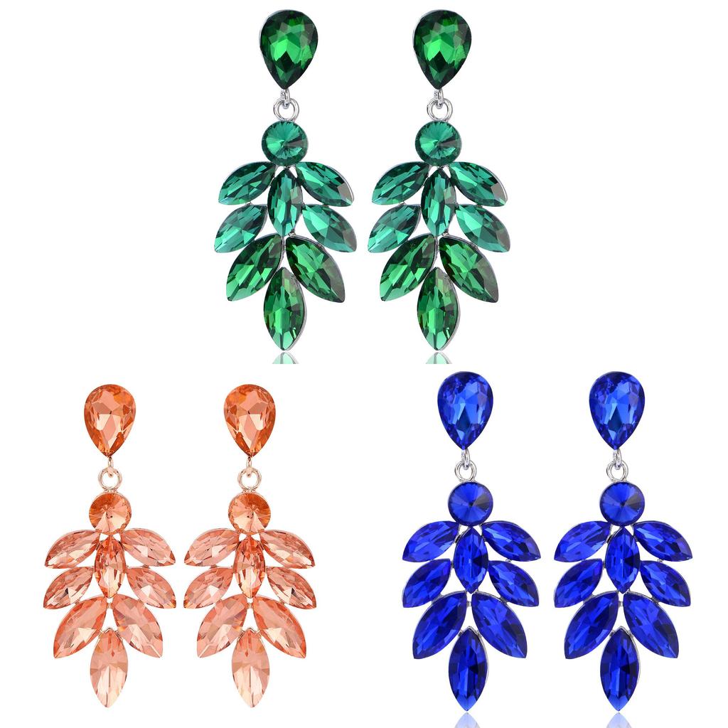 Elegant Leaf Dangle Earrings With Water Dazzle Crystals For Women Wedding Jewelry