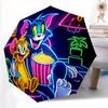 Umbrelă Automată Deschidere/Închidere Neon Tom și Jerry Umbrelă Compactă de Călătorie, Structură Rezistentă cu 8 Nervuri, Cadou Ideal, 186