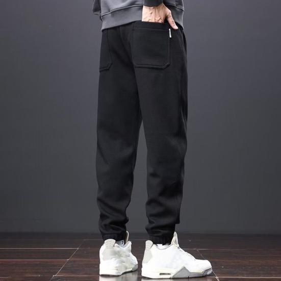Winter Autumn Men's Sweatpants Loose Elastic Waist with Thick Plush Pockets Elastic Ankle Band Solid Color Sweatpants for Casual Wear, Sweatpants