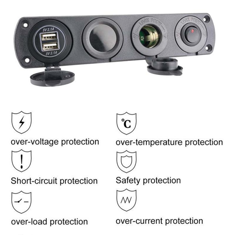 4 Holes Switch Panel Dual USB LED Port 12V Power Socket Digital Thermometer Voltmeter  for Boat Car Truck
