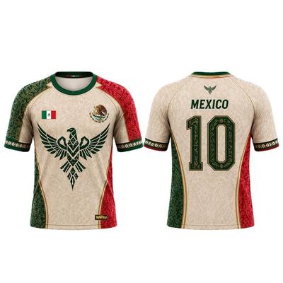 Men Mexican Flag Jersey Aztec Pattern Quick-Drying Breathable Soccer T-Shirt Unisex Casual Training Short-Sleeve Tee