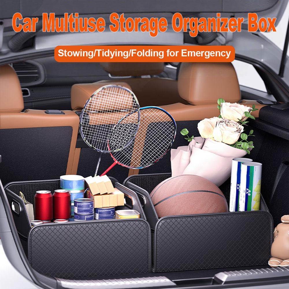 Car Trunk Organizer Storage Box PU Leather Vehicle Folding Collapsible Cargo Boot Organiser Box For SUV MPV Auto Seat Back Box