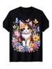 Floral Cute Calico Kitten Graphic T-Shirt