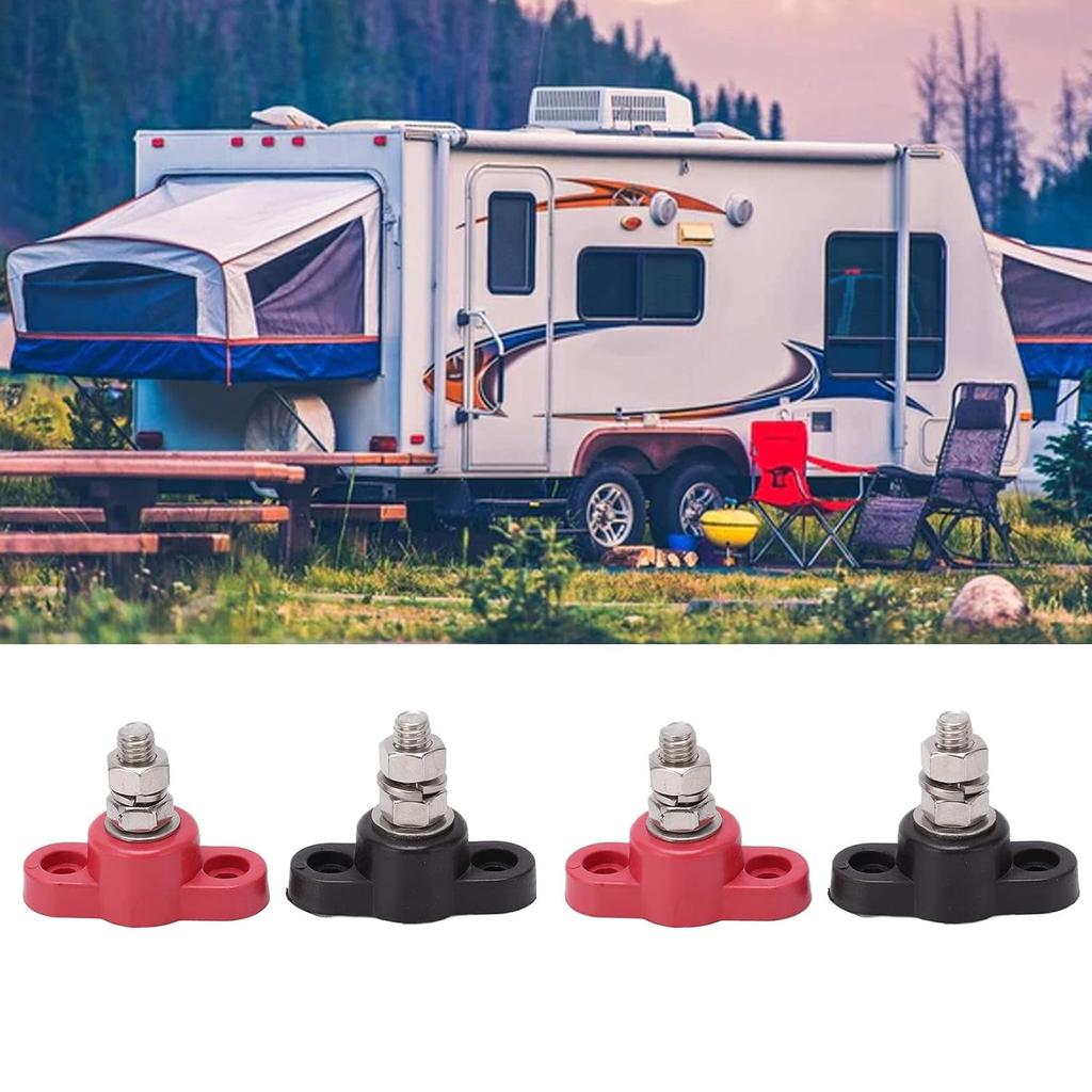 4 Pcs Battery Power Distribution Terminal Blocks Red Black Single Stud Ground Insulated Junction Post 12V 24V for Car
