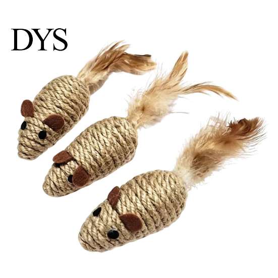 Interactive Pet Supplies for Multiple Cats Sisal Mouse Cat Toys, Feather Mice Kitten Chew Natural Toy Rope Rat Toys Teeth Cleaning, Indoor Self