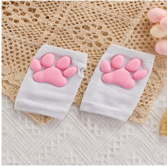 Women Cat Paw Gloves, Soft Plush Fingerless Mittens with Kitten Paw Pads for Halloween, Party, Gift for Girlfriend, Daughter