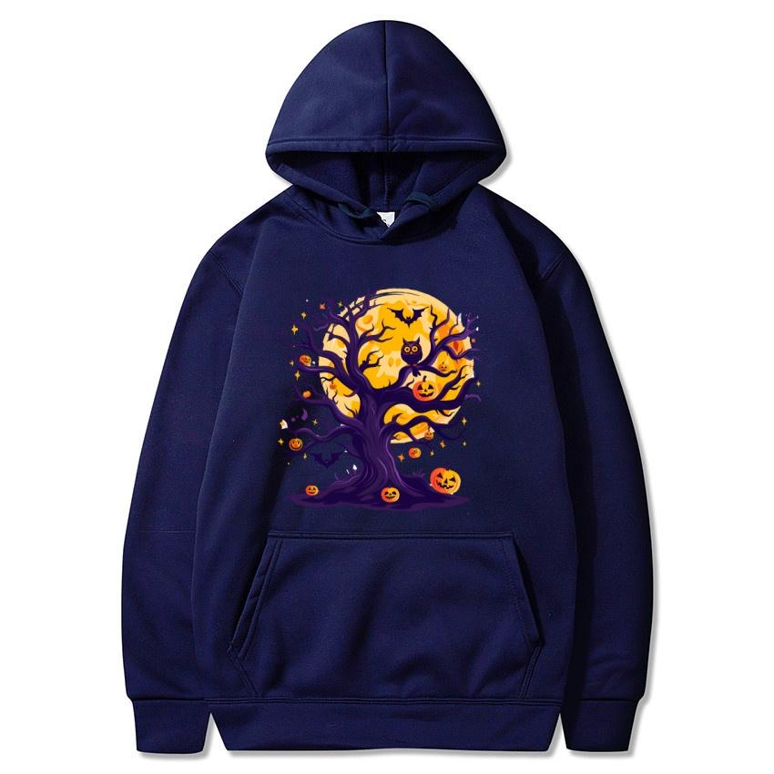 Halloween Tree Autumn Winter Fleece Hoodie Street Fashion Harajuku Hoodie Men's and Women's Long Sleeve Warm Hoodie