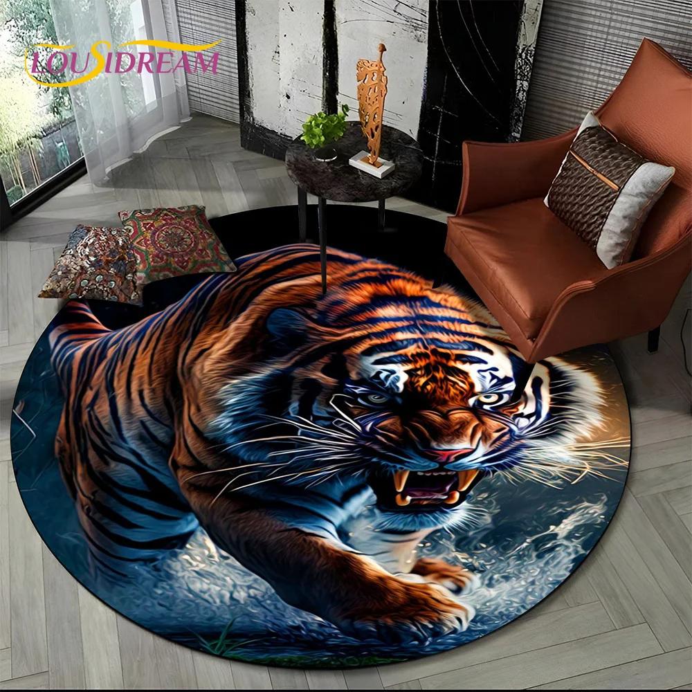 Beast Tiger Lion Leopard Animal Wildlife Cartoon Round Carpet Rug for Living Room Bedroom Child Decor,Pet Area Rug Non-slip Mat