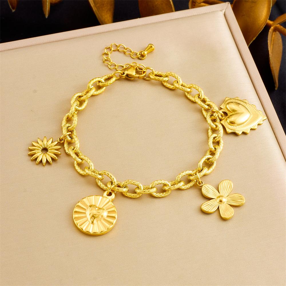 DIEYURO 316L Stainless Steell Golden Heart Flower Love Bracelet For Women Trend Classic Wrist Chain Waterproof Jewelry Gift