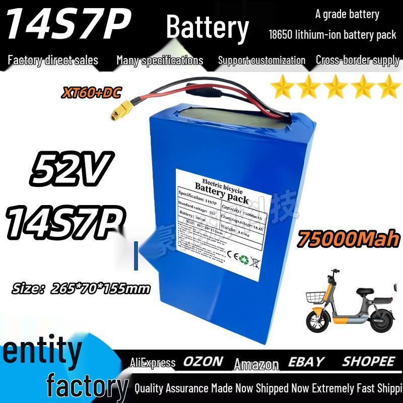 52V 75Ah Electric Bike/Trike Lithium 18650 Battery Pack