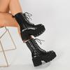 Fashion 8CM New Handmade Women Motorcycle Punk Boots Mori Girl Lady Lolita Boots Woman High Top Boots Platform Fahion Rivets Goth Dark