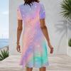 Women Plus Size Round Neck Short Sleeve Black Multicolor Printed A Line Flared Midi Dress