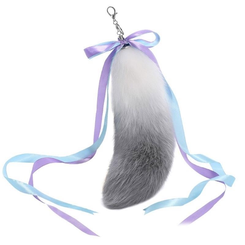 Animal Plush Tail Charm Keychain Purse Bag Charm Keychain Decorations Keychain Pendant with Ribbon